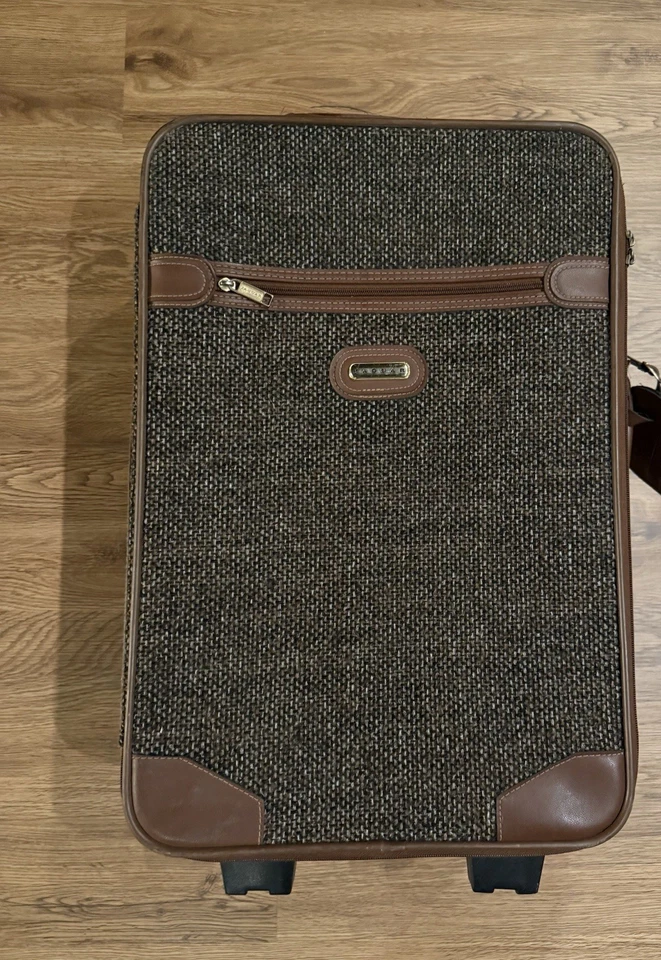 "Maleta de equipaje con ruedas mediana de 20"" Jaguar marrón tweed y cuero años 90 vintage" Foto 4 de 4