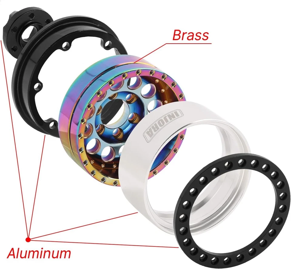 1.9" Beadlock Wheel Rim - Heavy Brass & Aluminum - Rainbow - Image 4 of 4