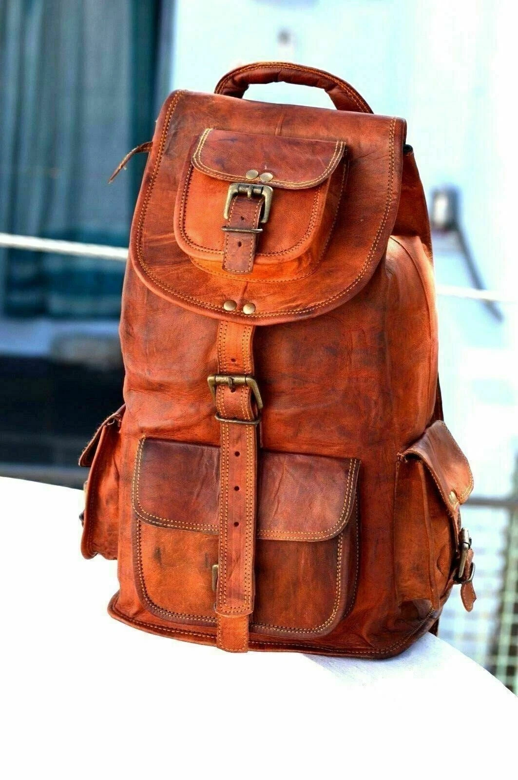 Men's Leather Backpack Bag Rucksack Messenger Laptop Satchel Genuine Vintage