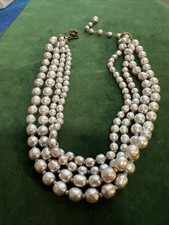VTG Signed MIRIAM HASKELL Faux Baroque Pearls 4 Strand Necklace