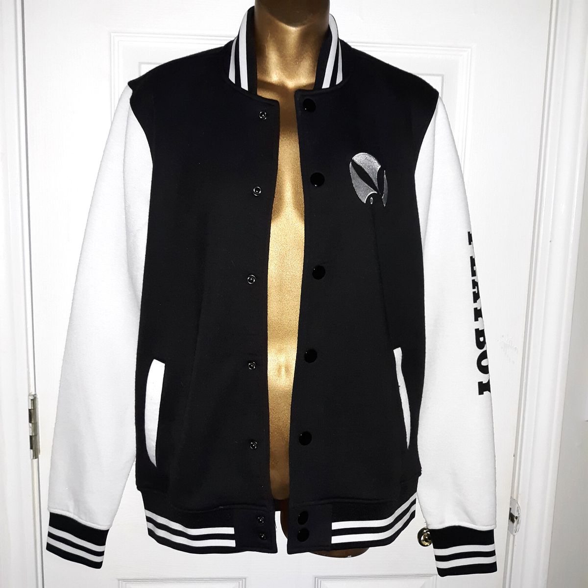 Playboy Varsity Jacket Sz M Snap Up 2 Sided Graphics/Sleeve Logo
