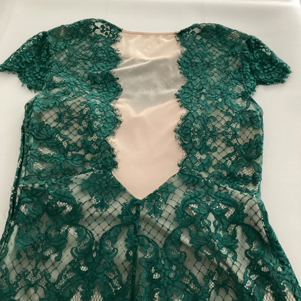 Jodi Kristopher Women’s Green Lace Dress w/ Cream Lining Size 11 Retro Unique - Image 3 of 4