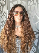 Red Wig Curly Long Wig Lace Front Wig Highlights Ombre Blonde Wavy Wig Auburnwig