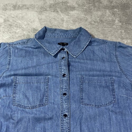 Top túnica vaquera Talbots Plus para mujer 2X azul con botones manga larga bolsillos - Imagen 2 de 10