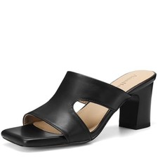 AIUNIIND Block Heels For Women, Square Open Toe Slip On Sandals 2.36inch 6.5