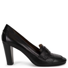 72551 auth HERMES black leather LOAFER STYLE Pumps Shoes 37.5