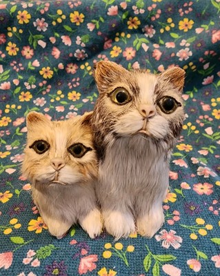 Vintage Real Rabbit Fur Kitten Pair sitting  Figure 4 inch,  unique