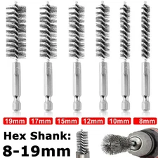 6PCS 1/4" Hex Shank Stainless Steel Bore Cleaning Brushes Set for Power Drill