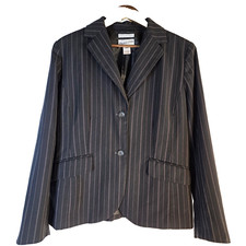 VTG Pendleton Savvy Stretch Wool Blazer 12 Black Pinstripe Tan Career