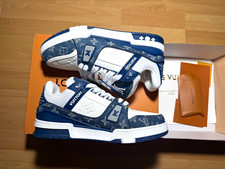 Louis Vuitton Men's Blue/White Monogram Low Top Lace-Up Sneakers US 9 NIB