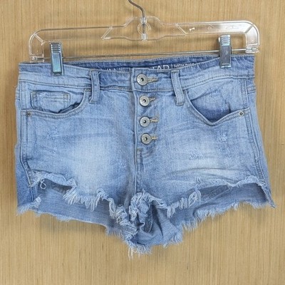 Vanilla Star Denim Short Blue High Rise Shortie Button Fly Distressed Juniors 5