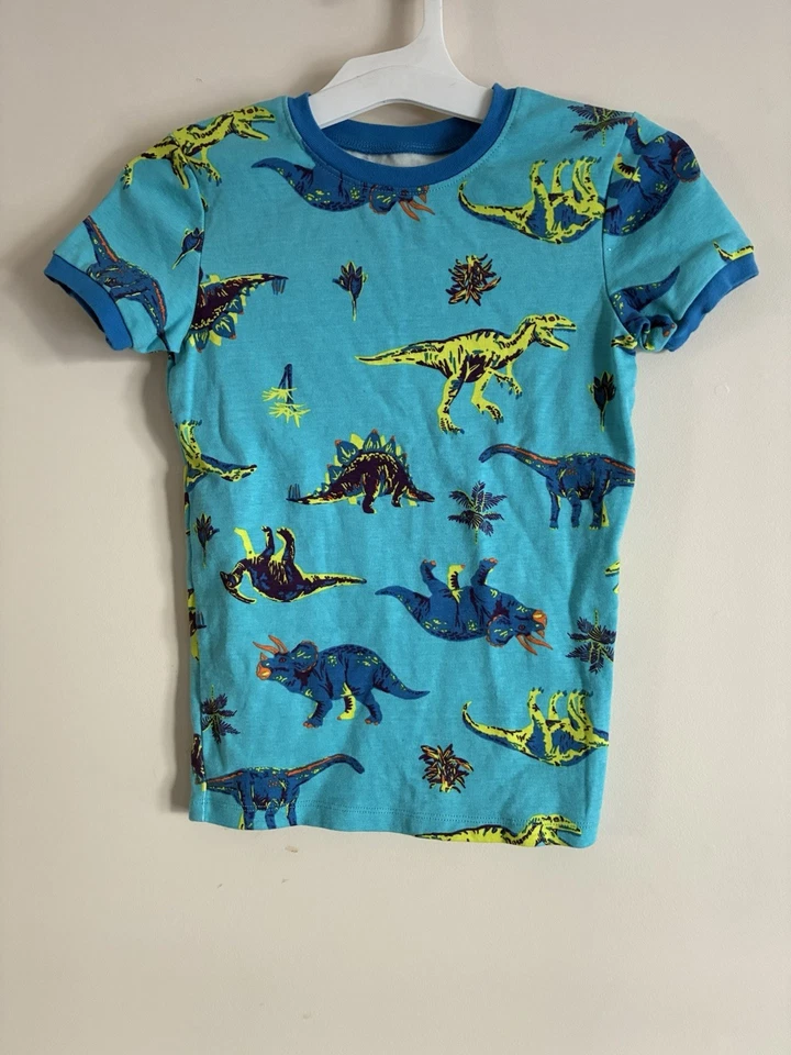 Conjunto de pijama de manga corta 100 % algodón dinosaurio manchado cebra niño niño 2 piezas azul L 10 Foto 2 de 4