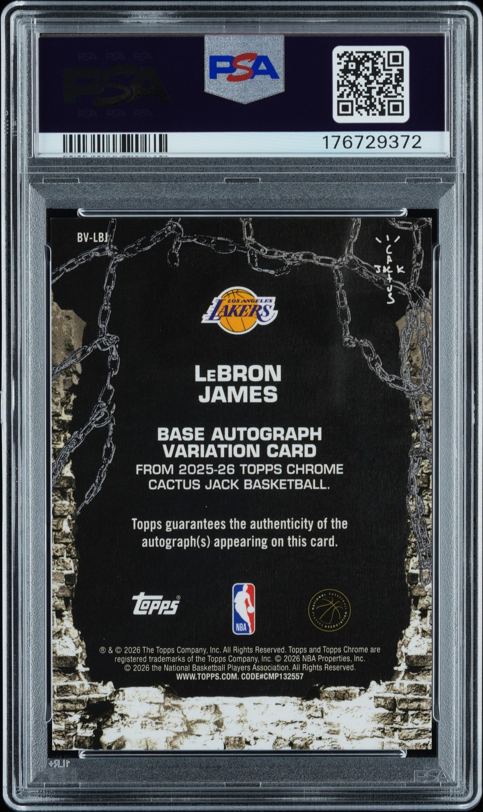 2025 TOPPS CHROME X CACTUS JACK AUTOS #LBJ LEBRON JAMES 1/5 PSA AUTHENTIC view 2