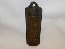 Antique VIntage Primitive NUTMEG Spice GRATER Tin Half Round Zester Coffin 5”