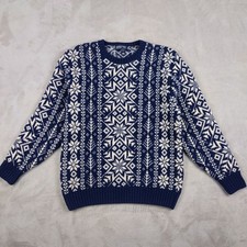 Vintage Lands End Sweater Mens Medium Wool Scotland Fair Isle Nordic 80s 90s