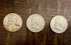 3 Franklin Half Dollar Coins ( 1951-S, 1962-D, 1958-No Mark)  - 90% Silver