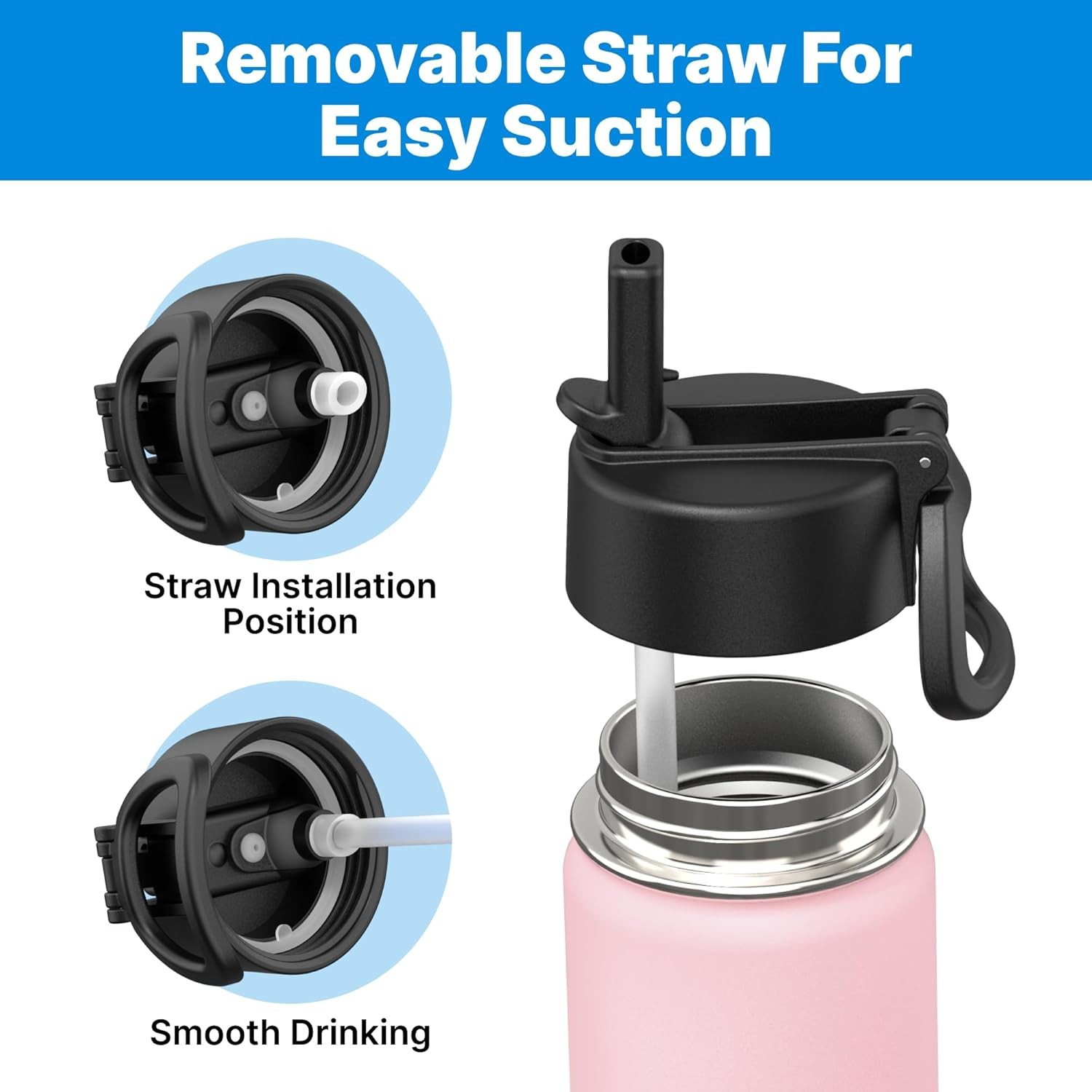 Straw Lid Replacement for Hydro Flask Wide Mouth 12-64oz Black