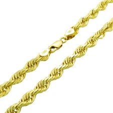 10k Yellow Solid Gold 6mm Mens Diamond Cut Rope Chain Necklace Italian Made 22"