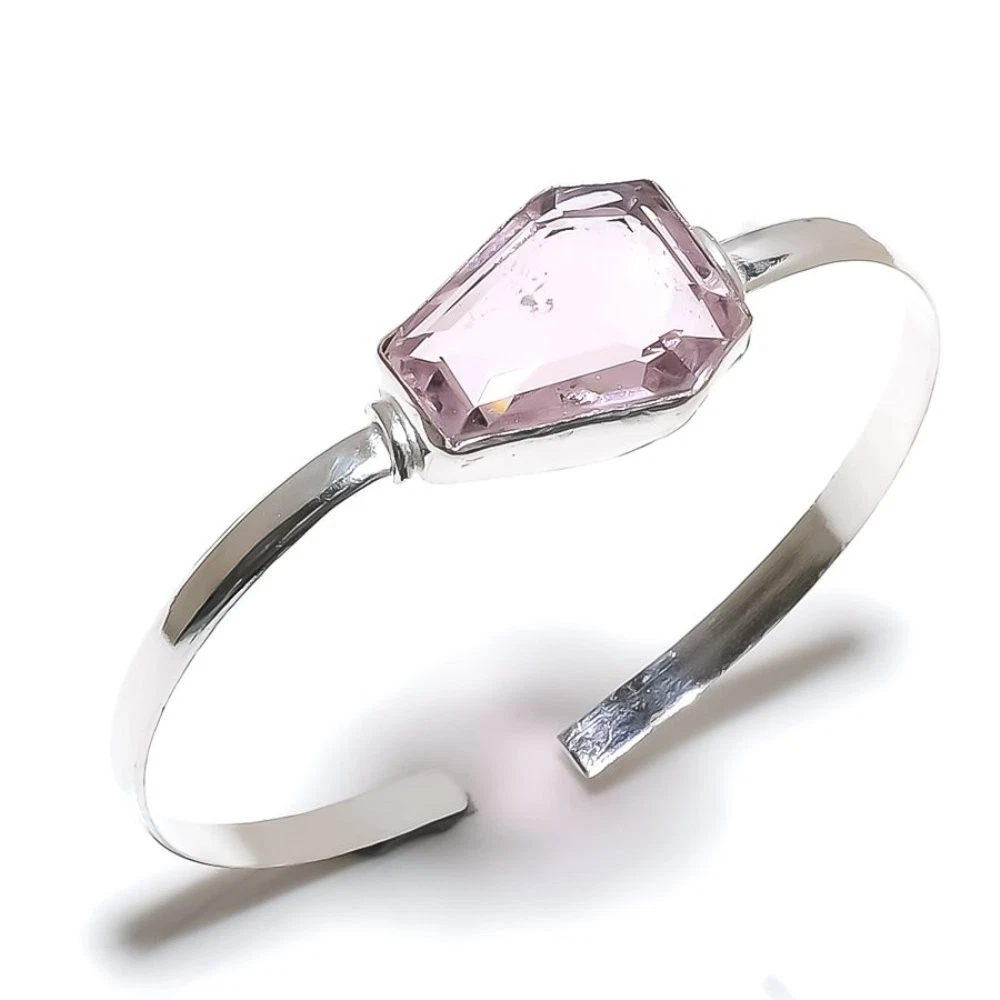 VALENTINO Bracciale in argento sterling 925 fatto a mano con pietra preziosa kunzite rosa regolabile E001