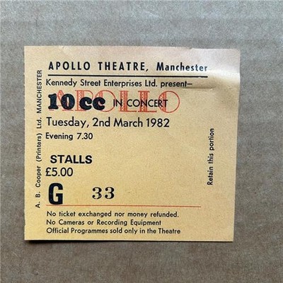 10CC MANCHESTER APPOLO TICKET MARCH 2nd 1982 UK