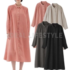 MUJI Washed linen Long-Sleeve Shirt Dress XS-XXL Organic Cotton Women NWT