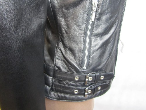 Damen schwarz Napa Leder schmal eng anliegend kurz Biker Mode Jacke Fahrrad - Bild 6 von 12