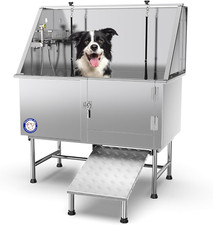 Flying Pig 50" Stainless Steel Pet Dog Grooming Bath Tub with Walk-In Ramp  Acc