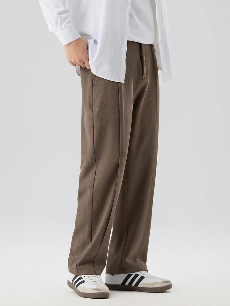 Men's Pants Banded Waist Stretch Semi-Wide Pleated Suit Slacks