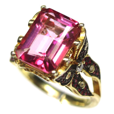 Edelstein Pink Mystic Topas, Saphir & Zirkonia Schmuck Ring 925 Silber Größe 9
