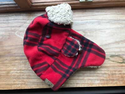 Kinder Mütze 5-10 Jahre von Gap Kids rot kariert Sherpa Trapper Winter Gr. S-M