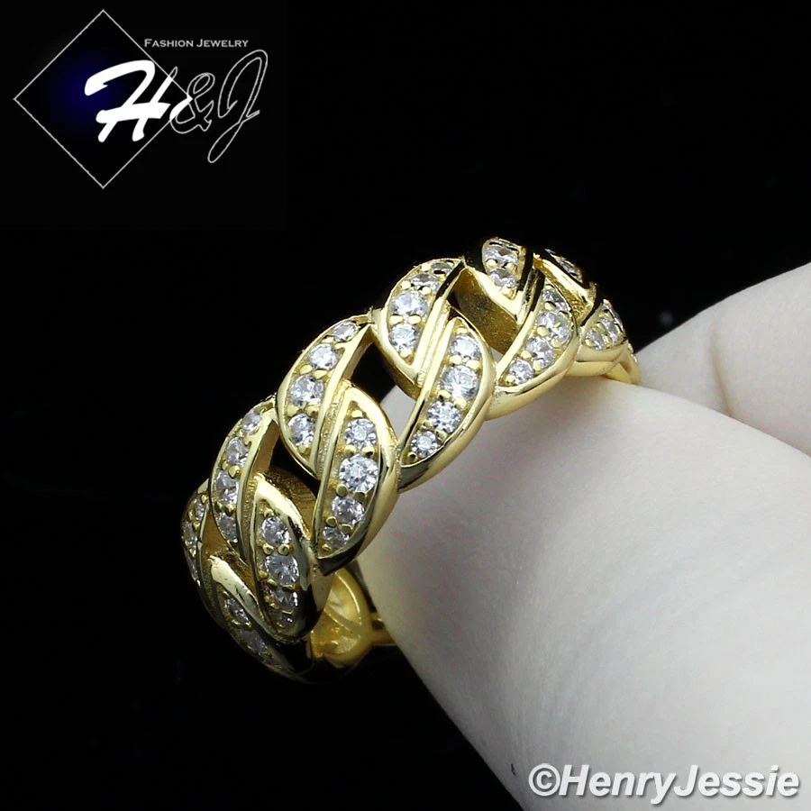 TOPGRILLZ Anillo De Compromiso De 10mm, Chapado En Oro 14K, Con Circonita Cúbica 5A+, Eternidad Real Para Hombres Y Mujeres