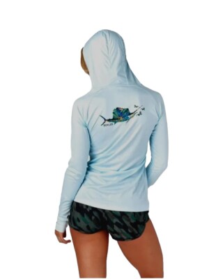 SCALES Womens FLY SAIL Pro Performance Hoodie  Light Blue XL Water Sports Shirt