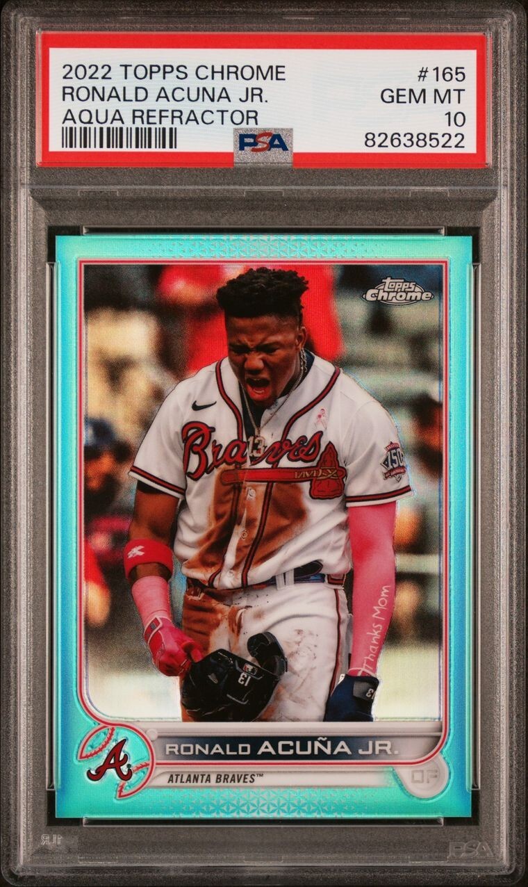 2022 Topps Chrome RONALD ACUNA JR Aqua Refractor /199 #165 PSA 10 GEM MVP Pop 14