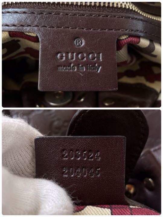 マイ Auth Gucci Shima Handbag Hobo Bag Dark Brown Leather Studs Italy