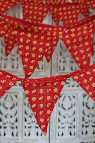 red Handmade Indian wedding cotton Sari Bunting Flags Garden 10 metres SKU19380 - Picture 5 of 10