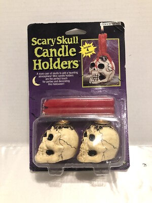 NEW Vintage Bleeding SCARY SKULL Candle Holder Skeleton +4 Red Candles HALLOWEEN