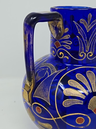Antique Neoclassical Gilded and Enameled Cobalt Blue Pitcher c. 1880 6 inch - Picture 2 of 12