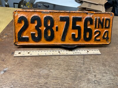 License Plate Tag Vintage Indiana 238 756 “Amateur Repaint” 1924 Rustic ...
