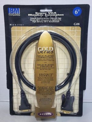 Vintage Belkin IBM Gold Series Super VGA Monitor Extension Cable Gold Plated