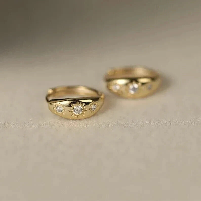 Round Cut 1Ct Created Diamond Women's Huggie Hoop Earring 14K Yellow Gold Plated - Image 3 of 4