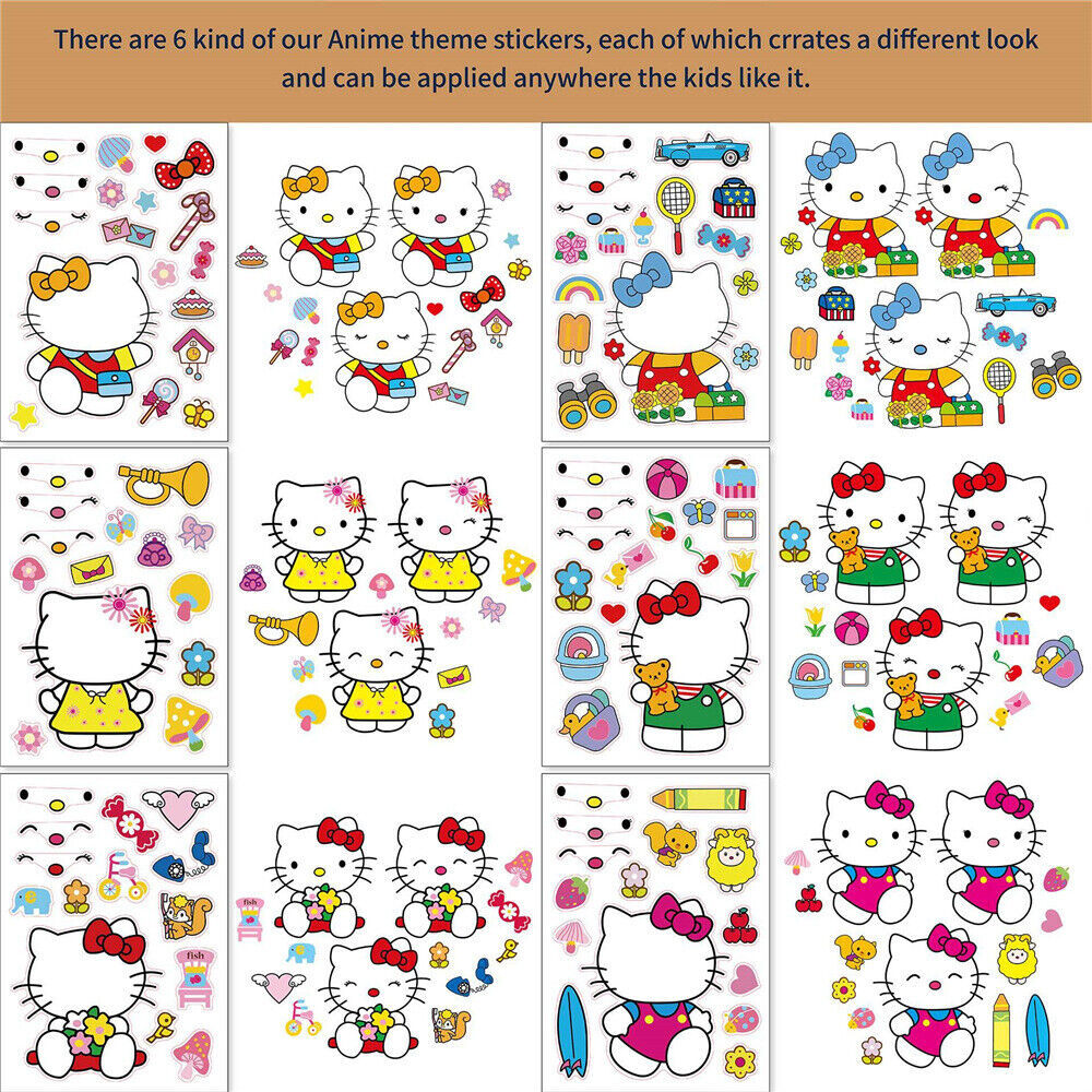 24 Sheets Hello Kitty Make-a-face Stickers Make Your Own for Kids Party Favorש | eBay