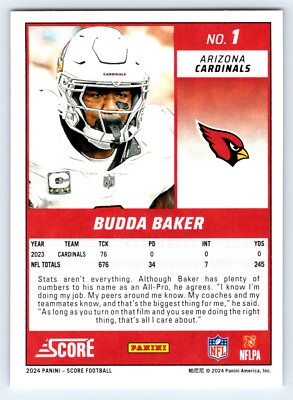 2024 Panini Score #1 Budda Baker Arizona Cardinals Football Card