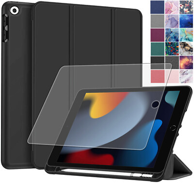 Lonfeid Schutzhülle +9H Panzerfolie Glas iPad 9/8/7 10.2'' mit Pencil Halter Case