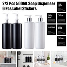 2/3 Pcs 16oz Soap Dispenser Refillable Shampoo Pump Lotion Bottle with 6 Labels