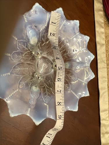 Vetro ciotola con piedi vetro Northwood bianco bluastro foglia e perline - Foto 9 di 15