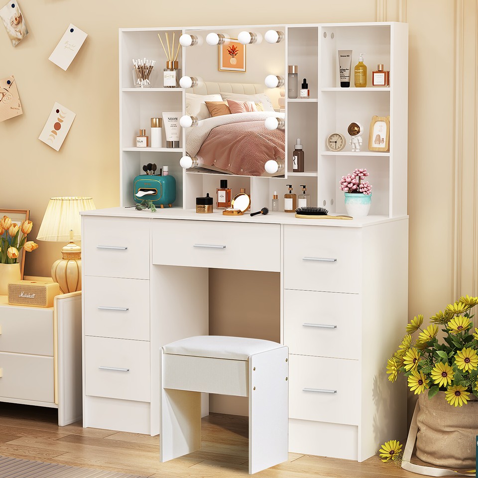 Makeup Vanity Desk with Mirror and Lights in 3 Colors, Vanity Table