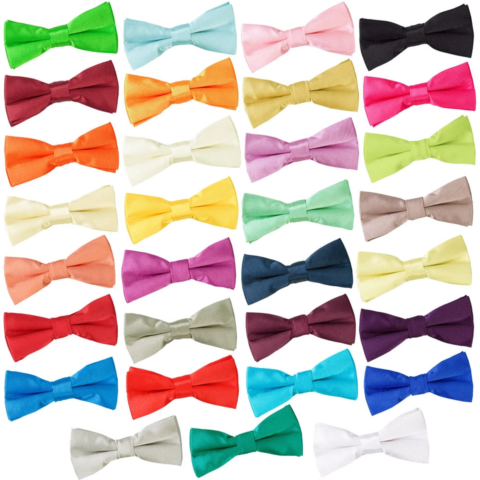 Mens Boys Bow Tie Satin Solid Plain Wedding Adjustable Pretied Bowtie by DQT - Image 2 of 2
