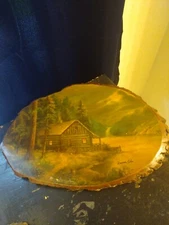 Vintage Wilderness Cabin Wall Art Slab Of Wood Hanging Plaque 17.5" Lx12"W