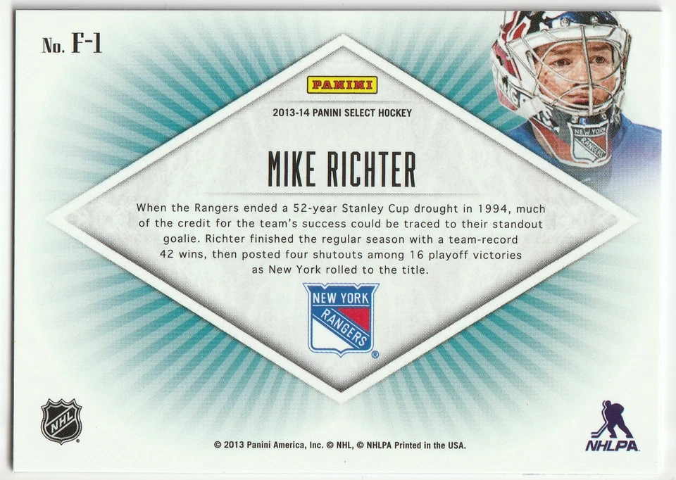 2013-14 Panini (Select) "Freezers" Foil Insert # F-1 Mike Richter! - Image 2 of 2