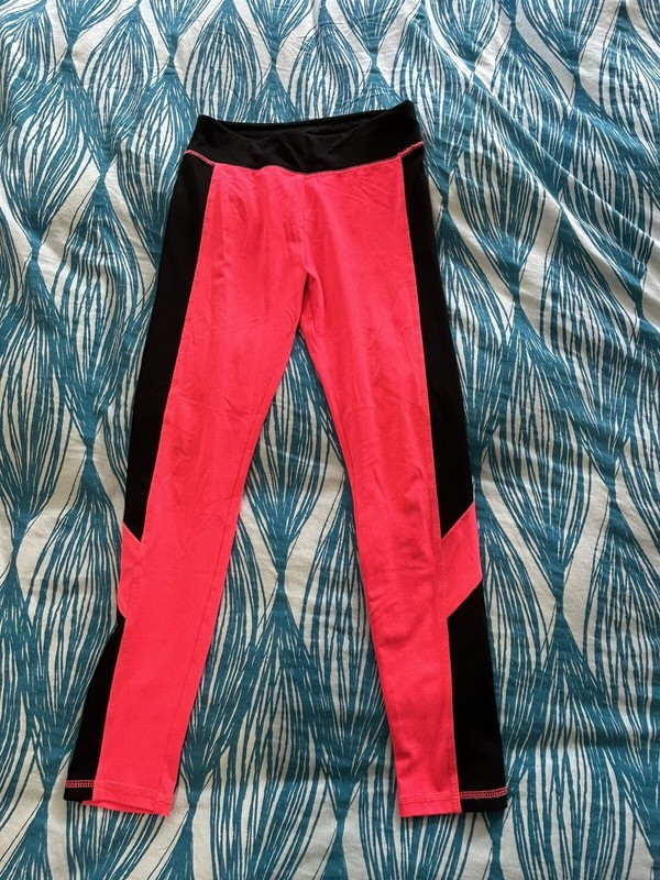 GIRLS JUSTICE PINK / BLACK LEGGINGS ACTIVEWEAR sz 12 polyester/elastane